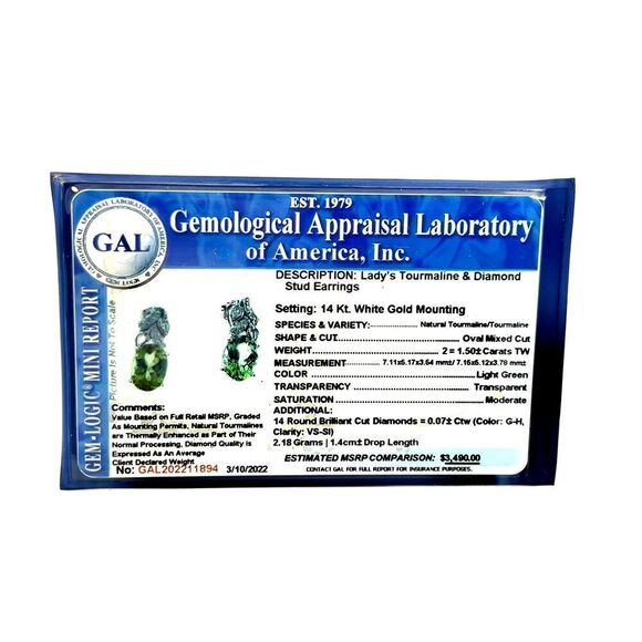 Natural Tourmaline Diamond Earrings 14k Gold 1.57 TCW Certified $3,490 211894 - Picture 15 of 15